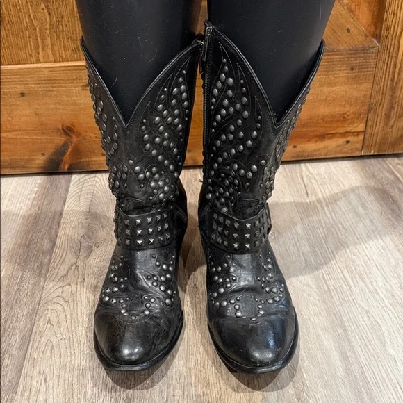 Ariat Studded Western Boots Womens Epic Harness Cowboy 11 B Black Leather - Picture 2 of 16